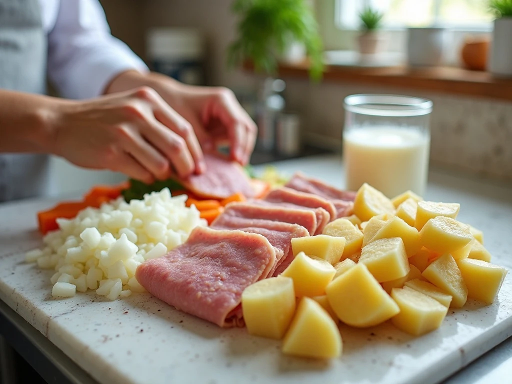 Ingredients for slow cooker ham and vegetable chowder