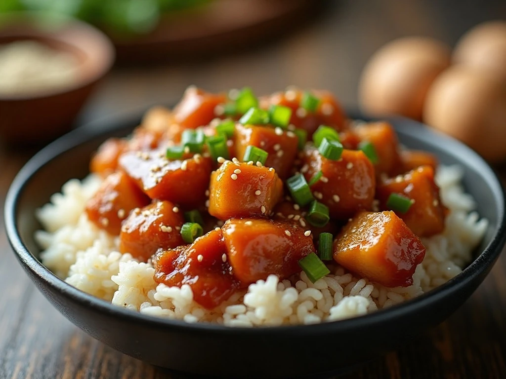 Slow cooker honey sesame chicken served over rice