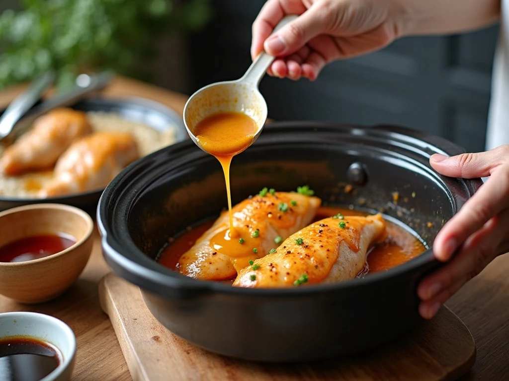 Preparing honey sesame sauce for the slow cooker