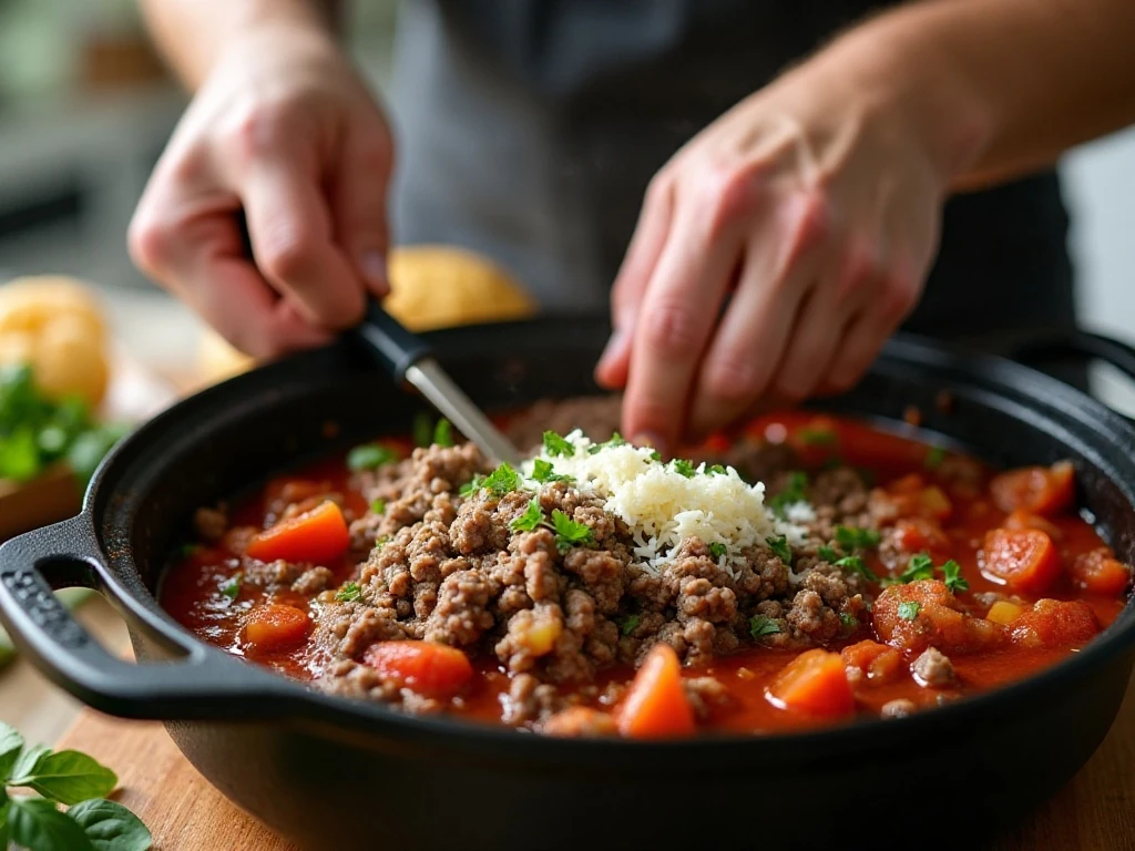 Browning ground beef and onion before adding them to the slow cooker