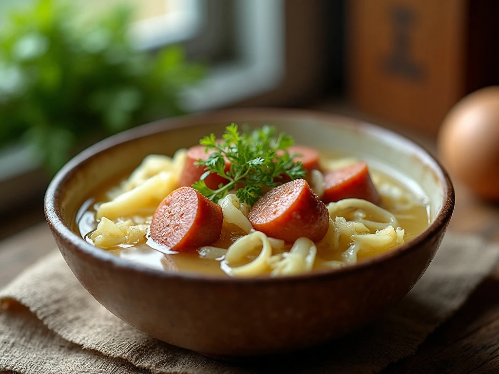 Slow cooker kielbasa and cabbage served in a bowl