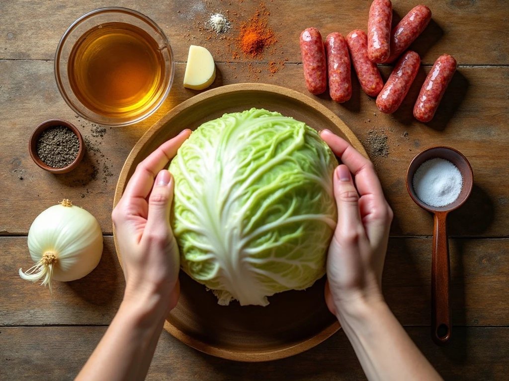 Ingredients for slow cooker kielbasa and cabbage