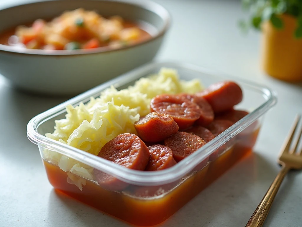 Stored slow cooker kielbasa and cabbage leftovers