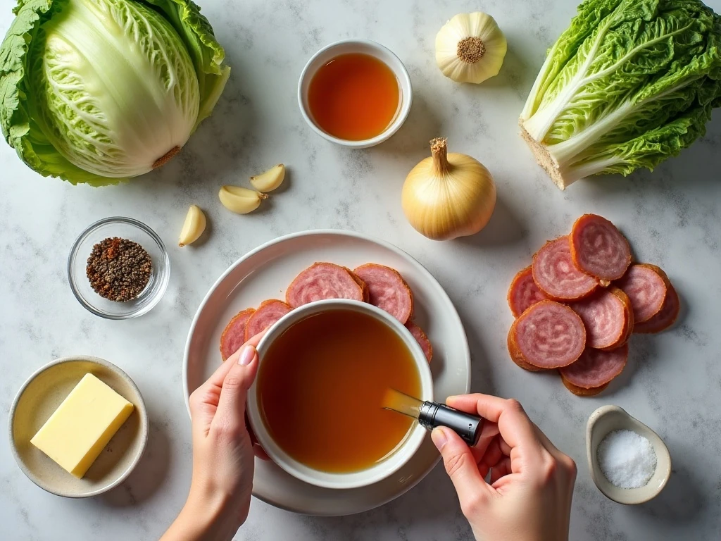 Ingredients for easy slow cooker kielbasa and cabbage