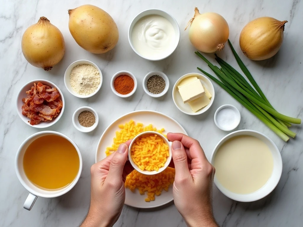 Ingredients for slow cooker loaded baked potato soup