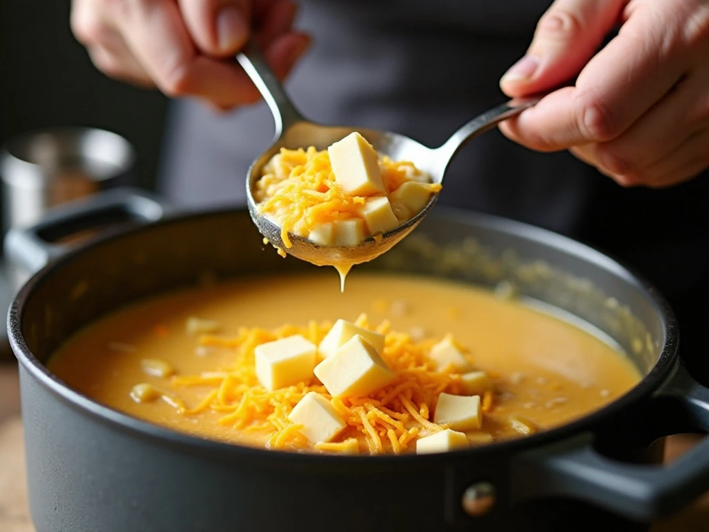 Adding softened cream cheese and cheddar to potato soup