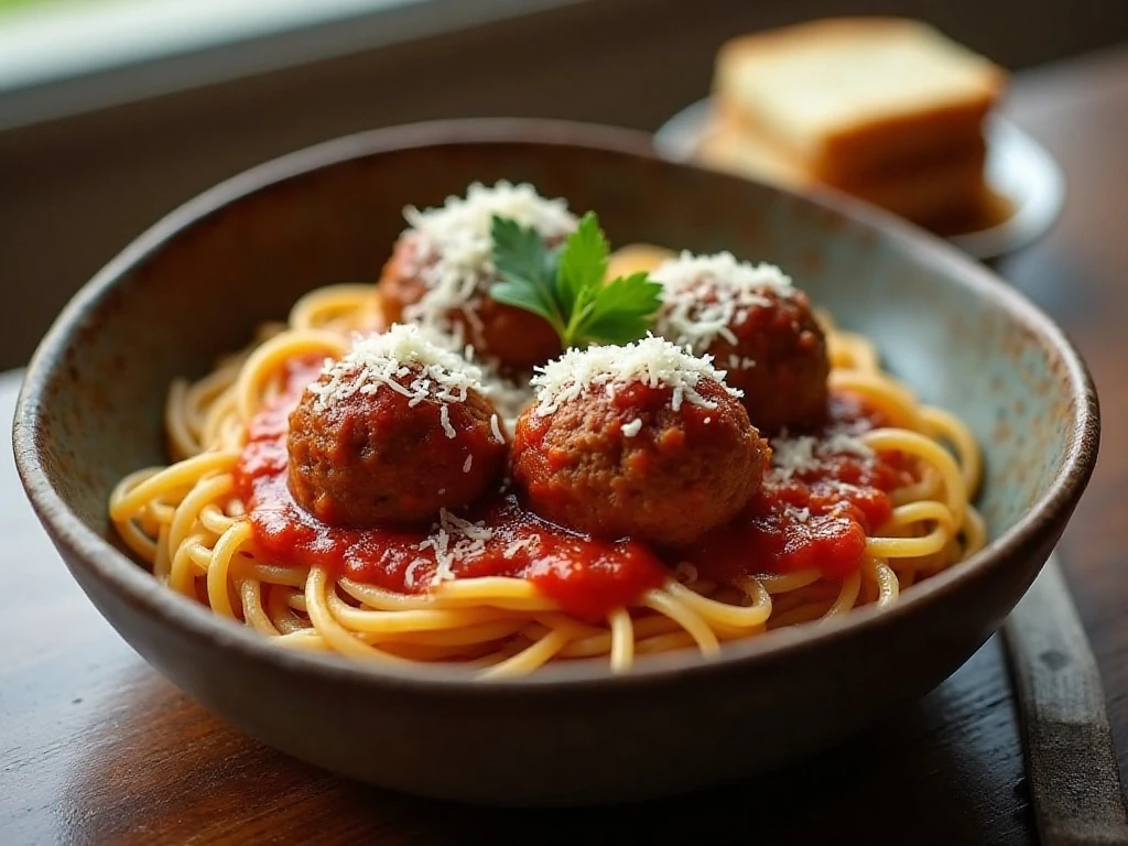 Tender slow cooker meatballs served over spaghetti with marinara sauce