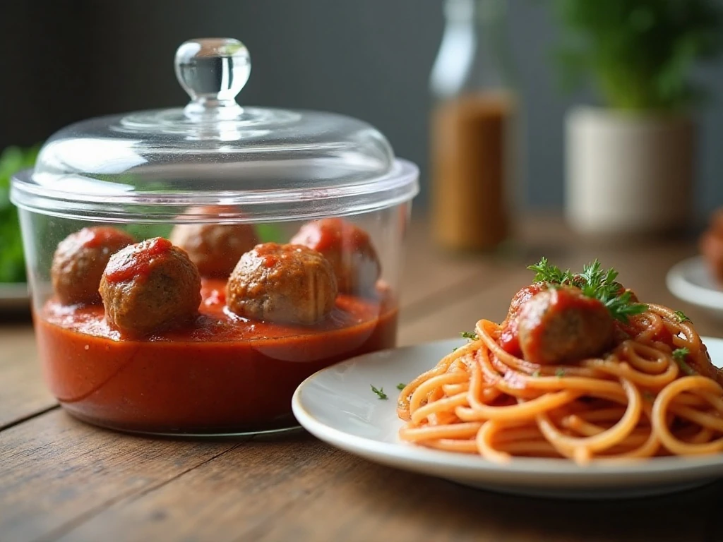Slow cooker meatballs prepared for storage and reheating