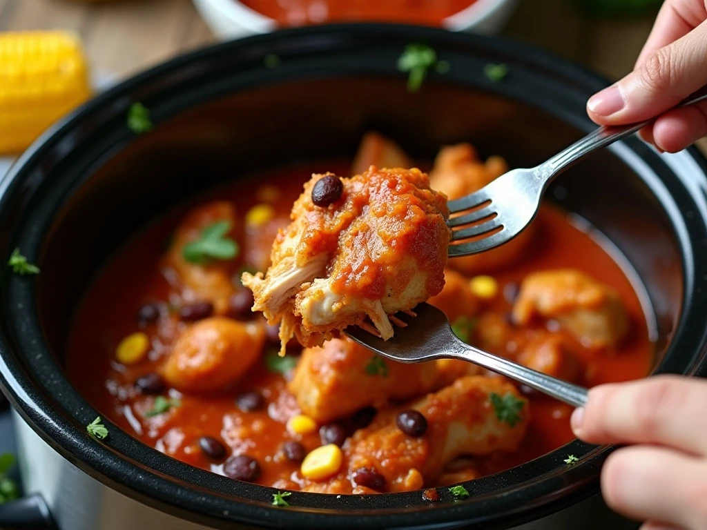 Shredding tender cooked chicken for the crockpot recipe