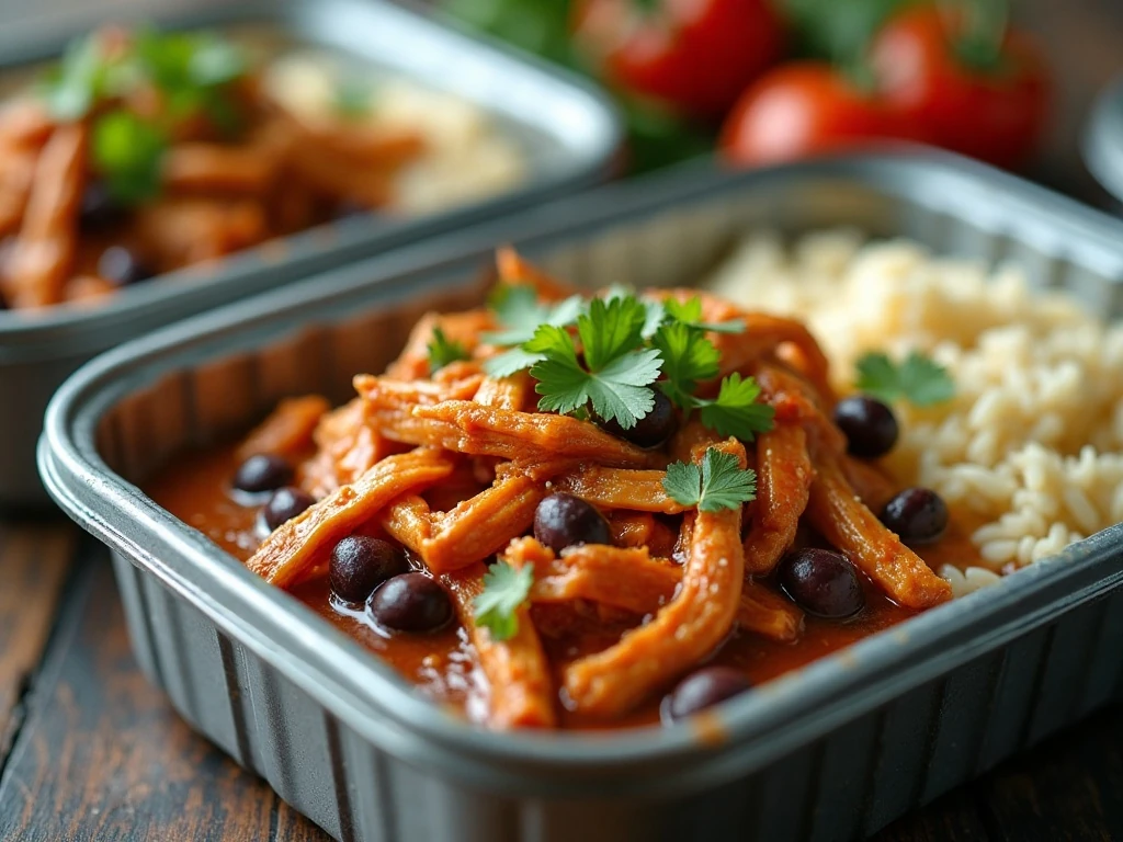 Stored slow-cooker Mexican chicken with sauce for reheating