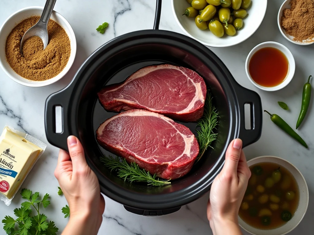 Ingredients for slow cooker Mississippi pot roast