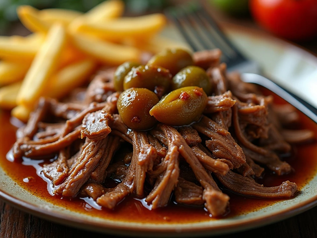 Close-up of fork-tender shredded Mississippi pot roast