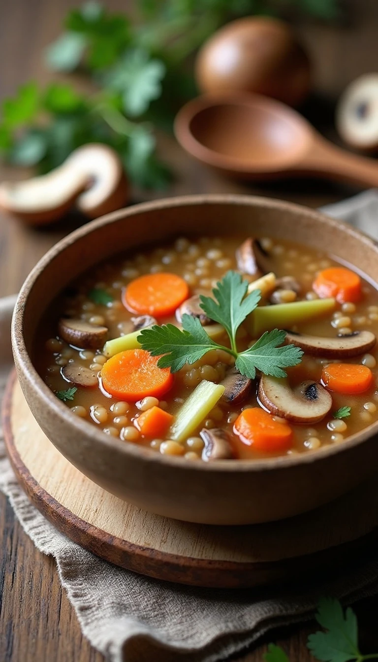 Easy Slow Cooker Mushroom Barley Soup Recipe