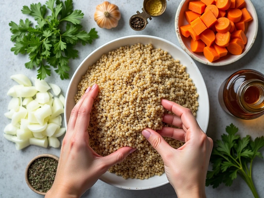Ingredients for easy slow cooker mushroom barley soup