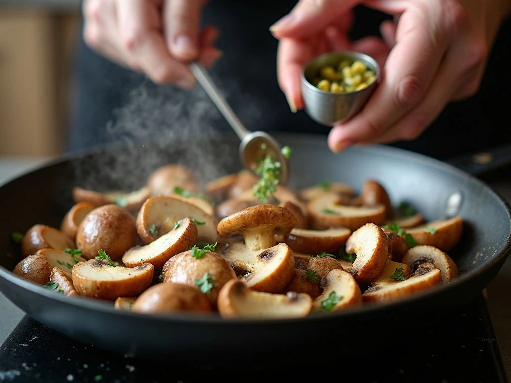 Sautéing mushrooms and vegetables for richer barley soup flavor
