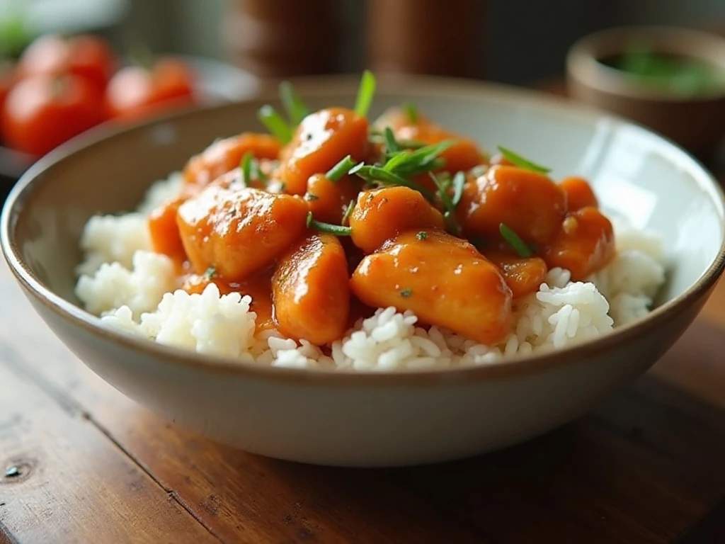 Slow cooker orange chicken served over rice
