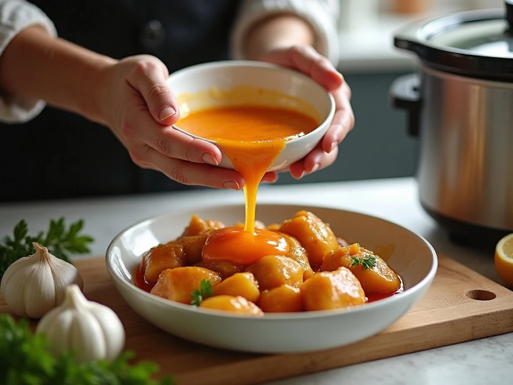 Preparing orange sauce for slow cooker chicken