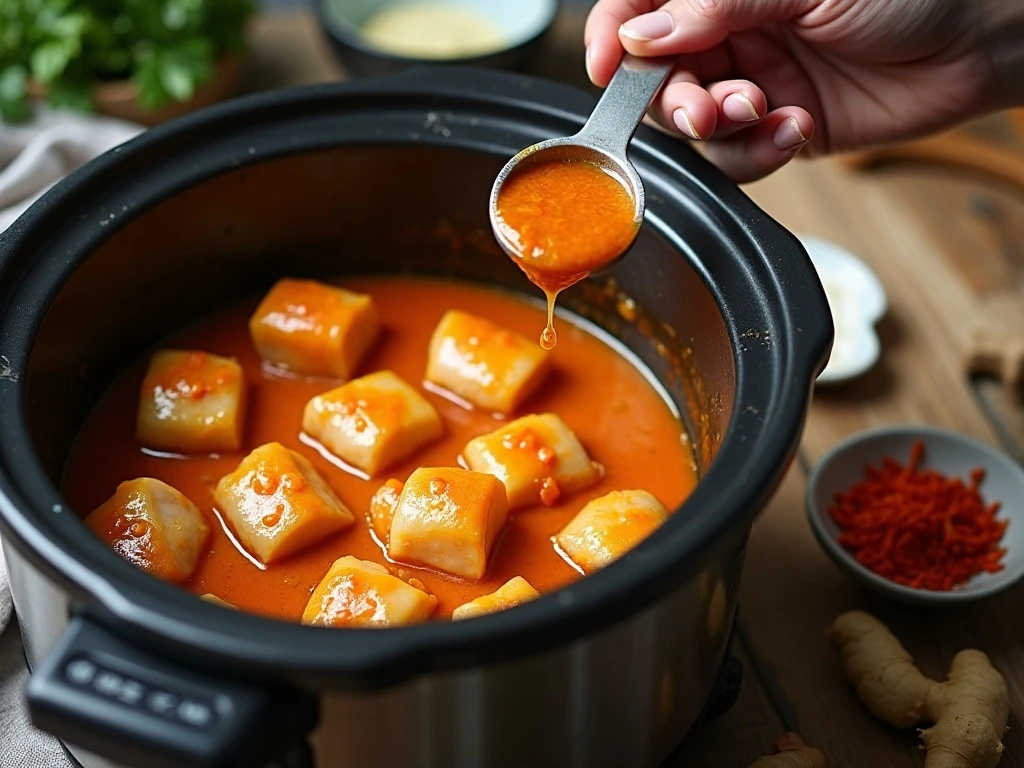 Coating chicken with orange sauce in a crockpot
