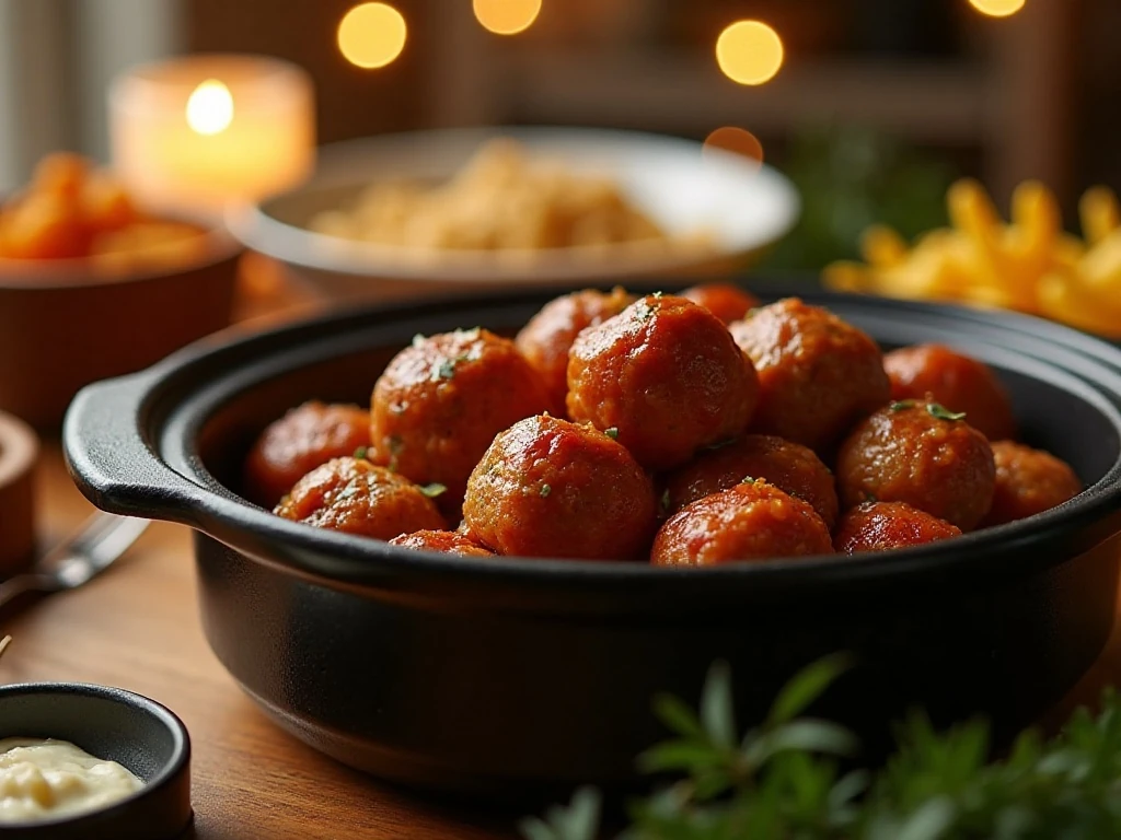Slow cooker party meatballs ready for a gathering