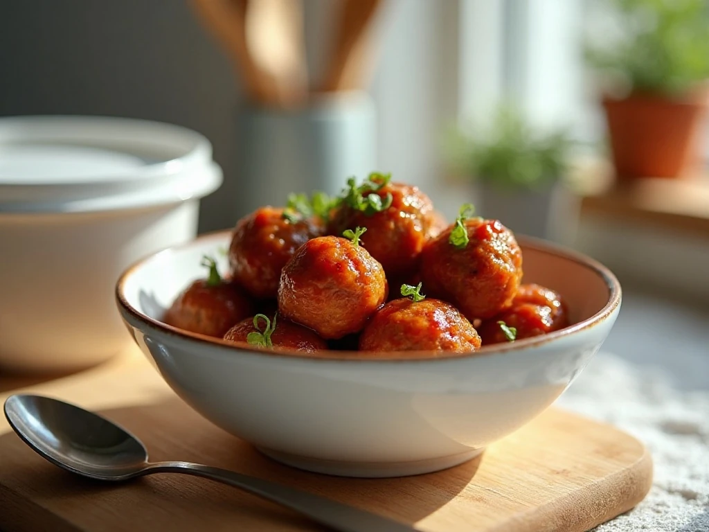 Leftover slow cooker meatballs ready to store or reheat