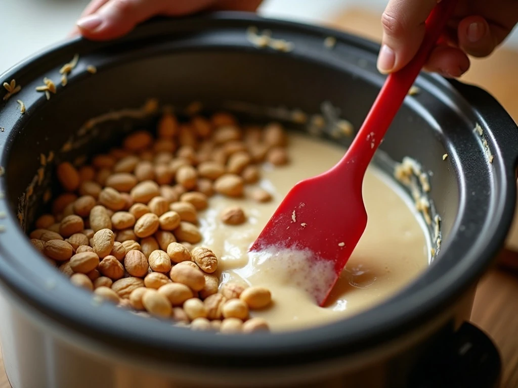 Melting chocolate and peanuts in a slow cooker