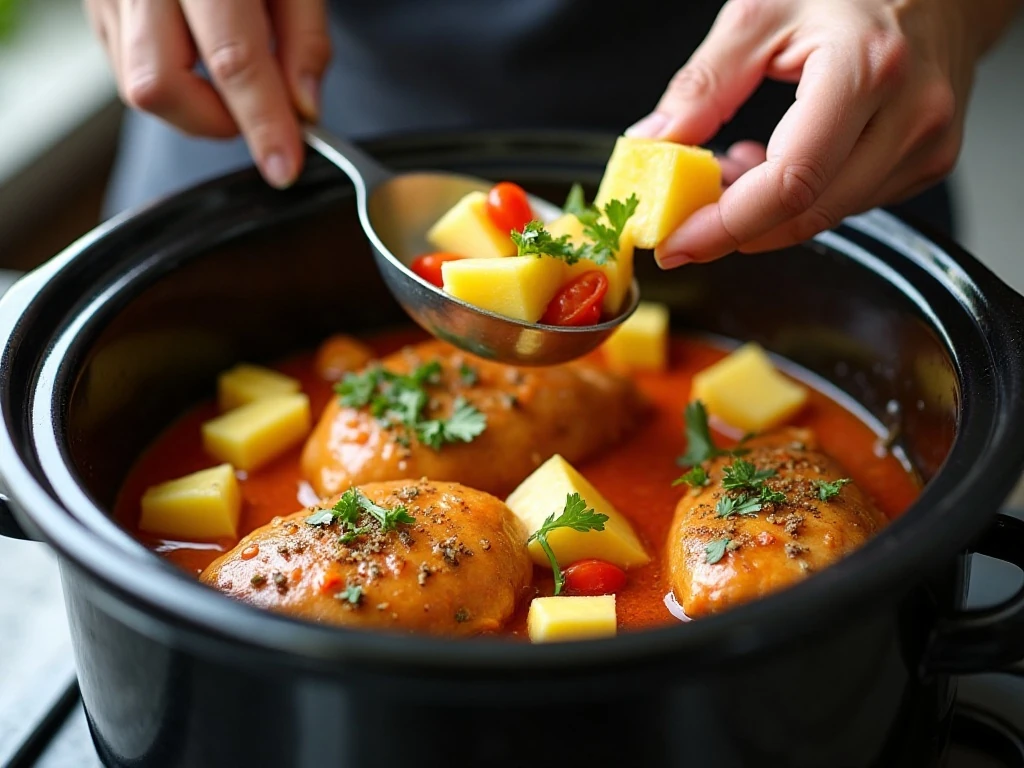 Preparing pineapple chicken in a slow cooker
