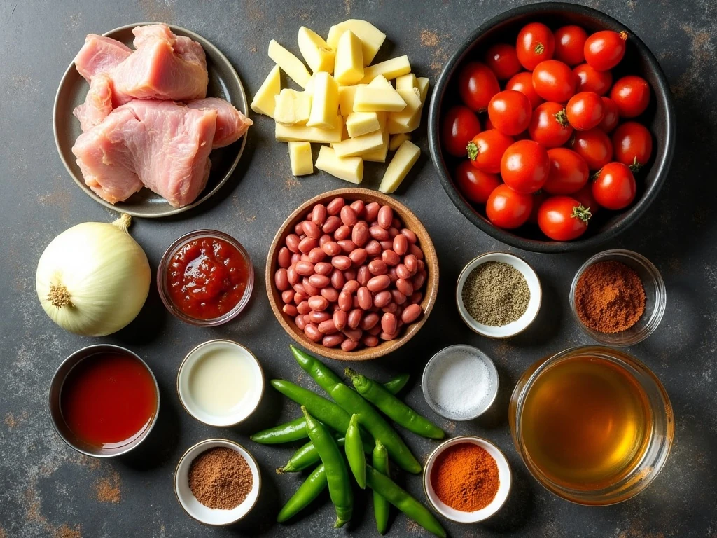 Ingredients arranged for easy slow cooker pork chili