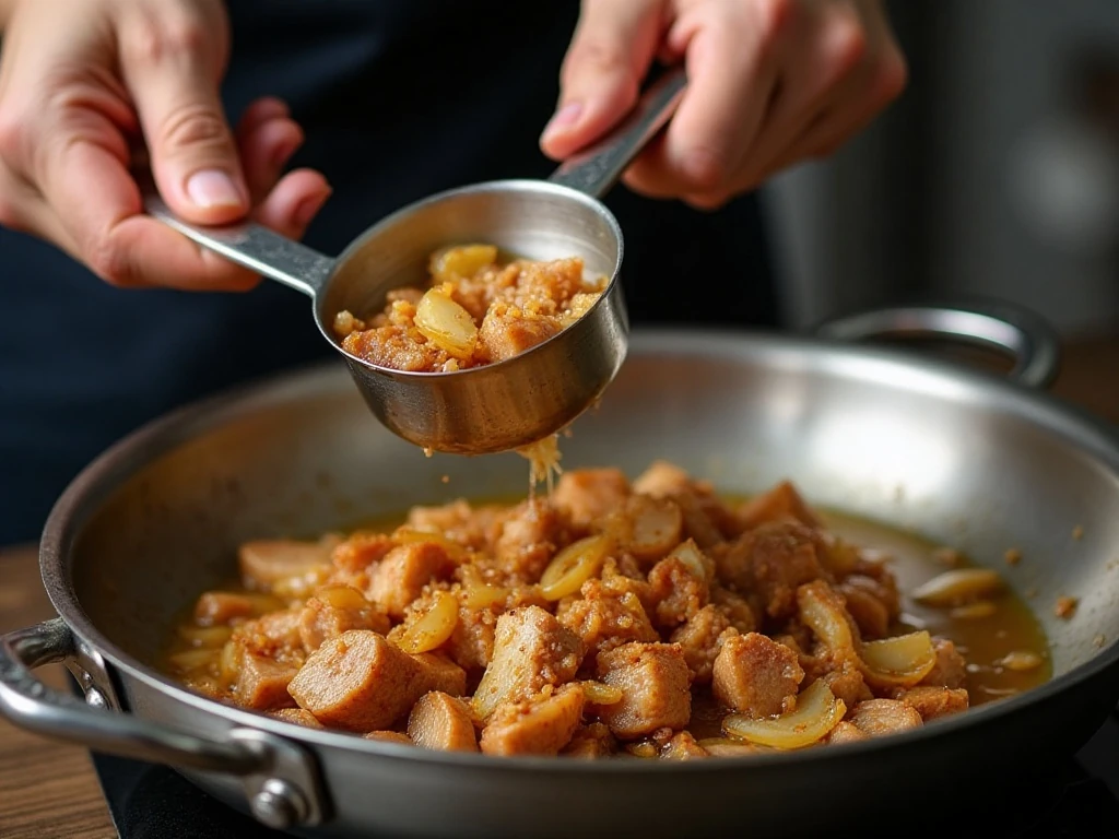 Browning pork and onion before slow cooking chili