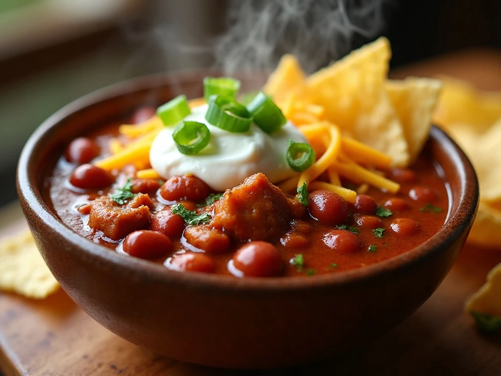 Bowl of finished easy slow cooker pork chili