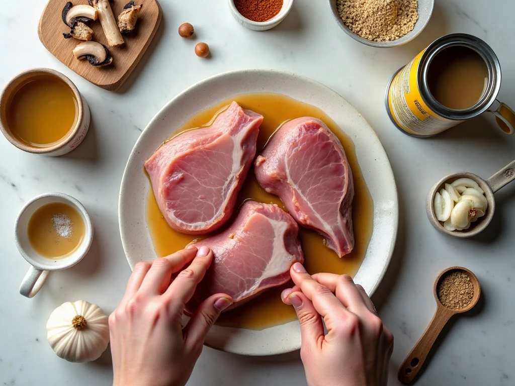 Ingredients for slow cooker pork chops with golden gravy