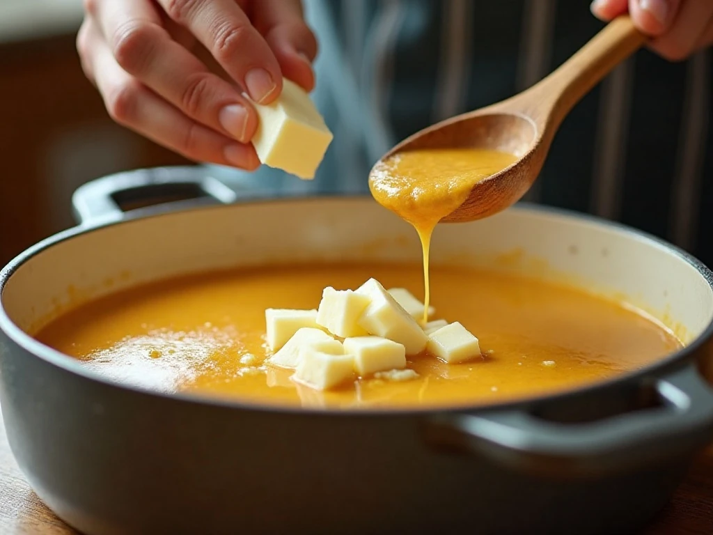 Adding cubed cream cheese to slow cooker potato soup