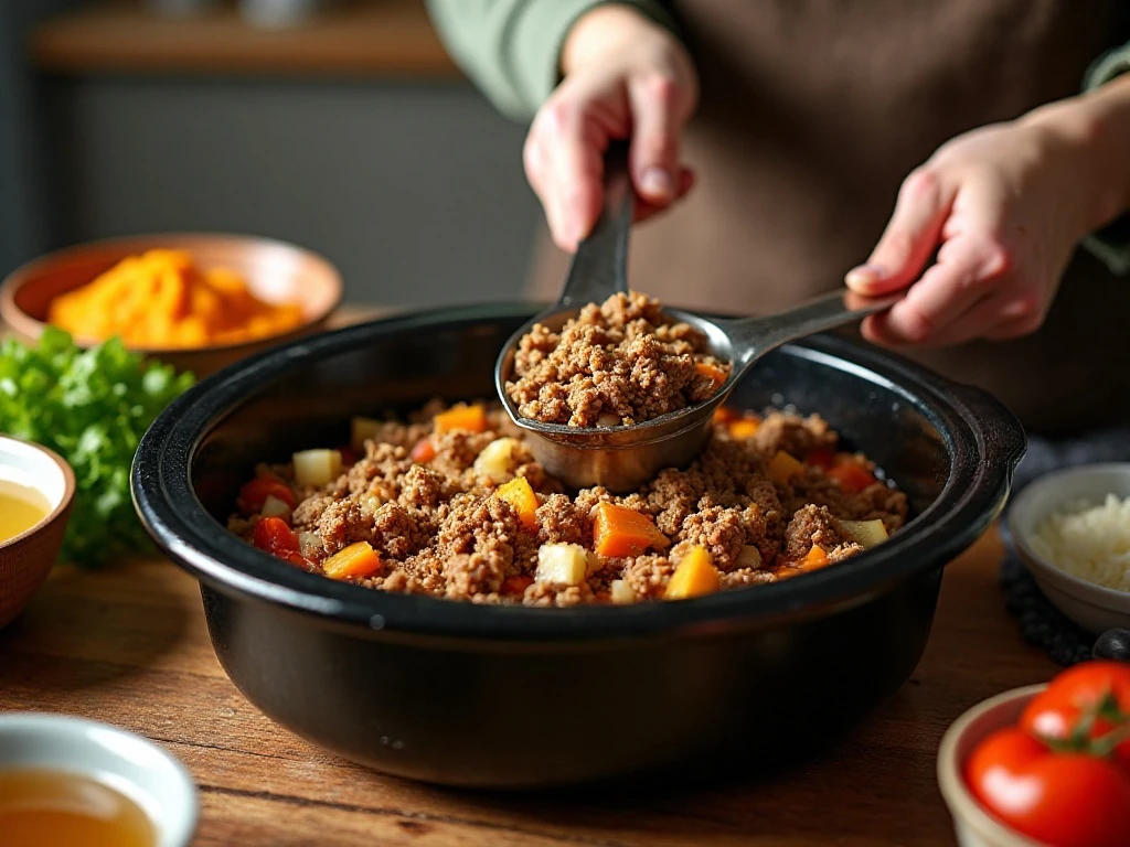 Browning meat and vegetables before making Crockpot pumpkin chili