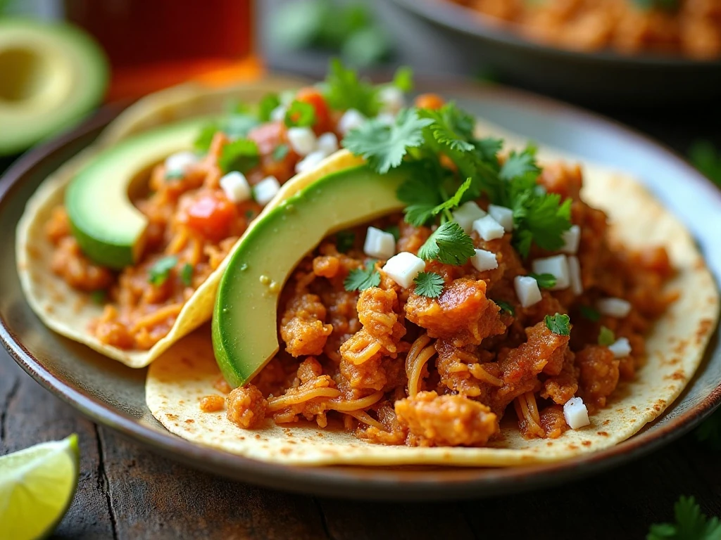 Slow cooker salsa verde chicken served in tacos with fresh toppings