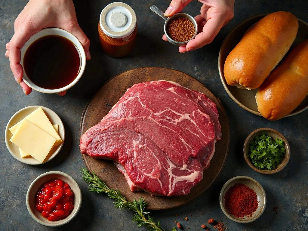 Ingredients for slow cooker Italian beef sandwiches