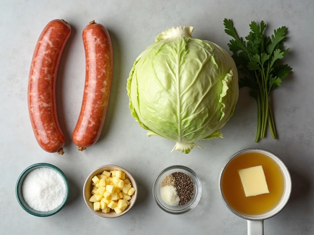 Ingredients for slow cooker sausage and cabbage