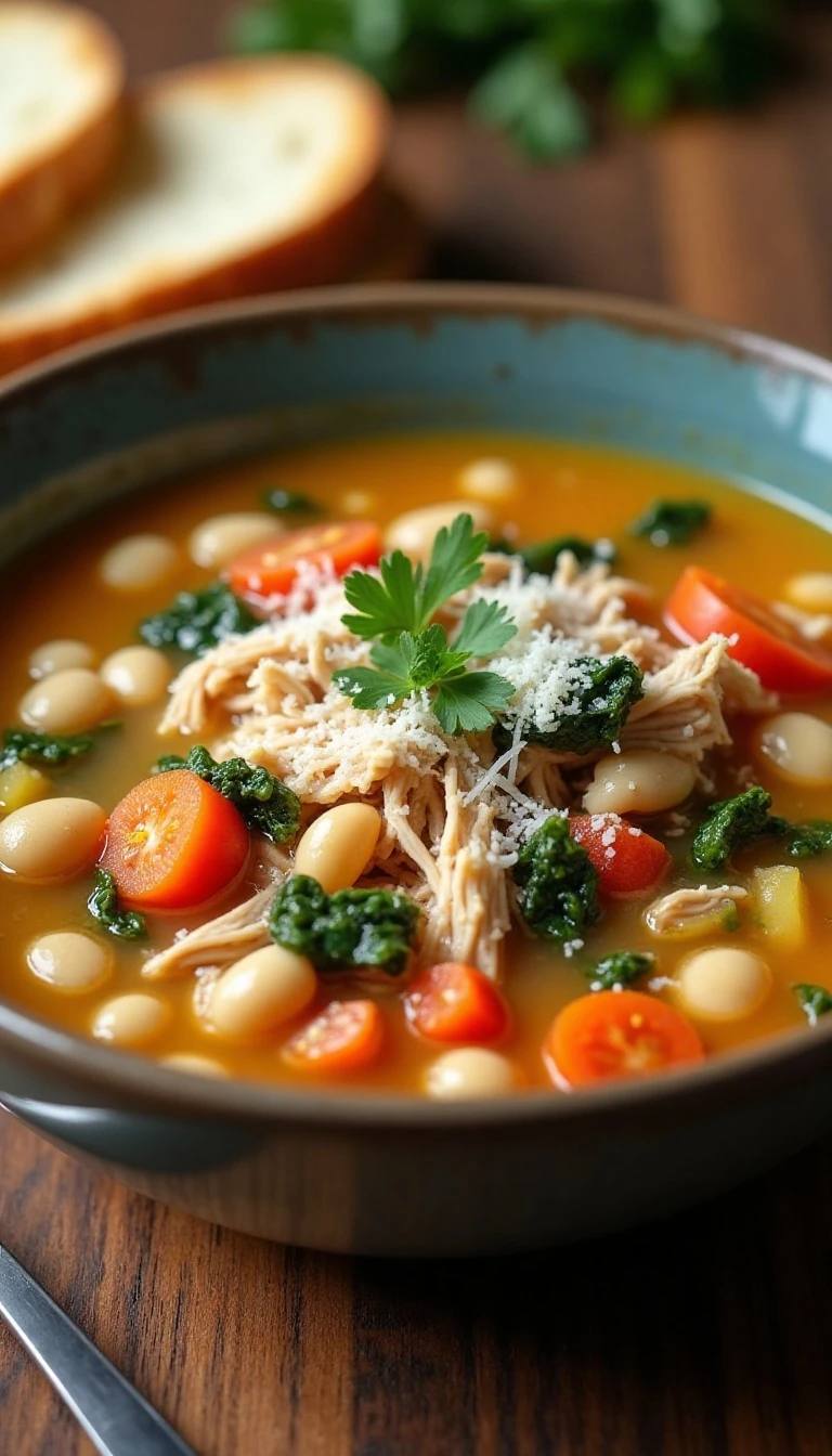 Slow Cooker Shredded Chicken and Bean Soup Recipe