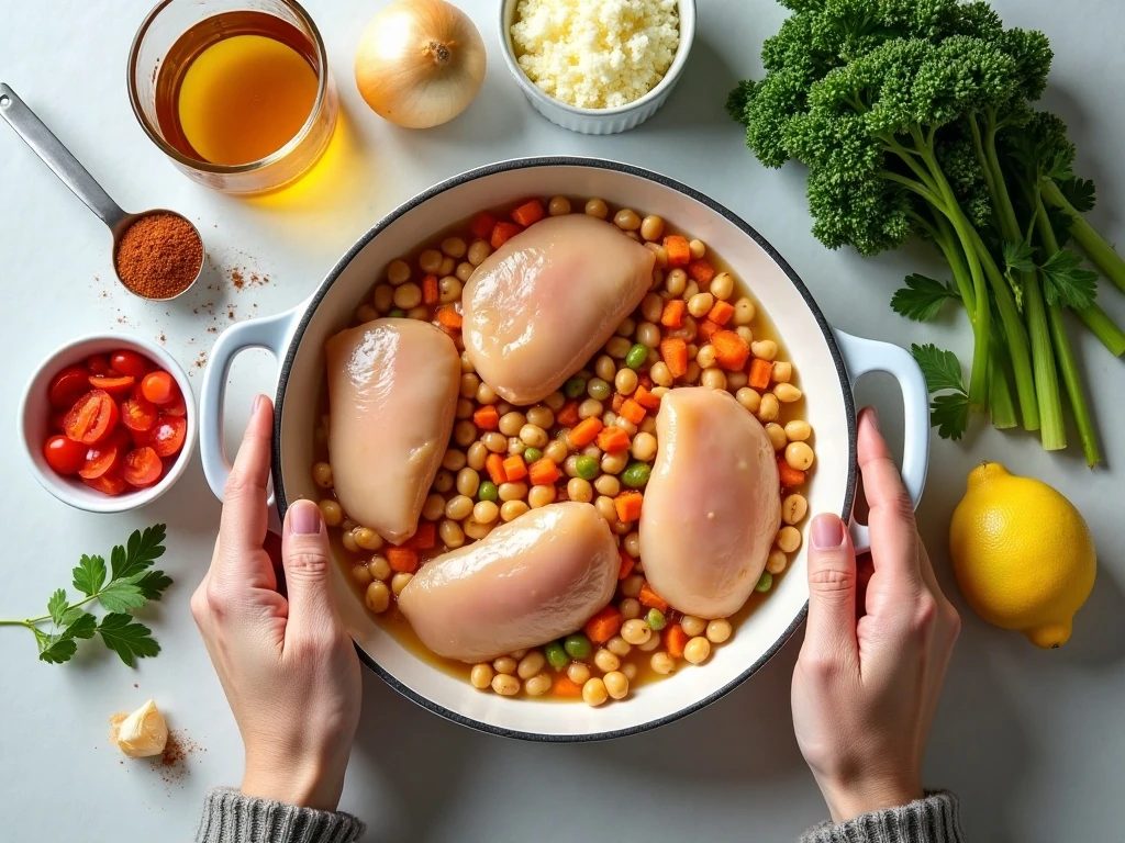 Ingredients for slow cooker shredded chicken and bean soup
