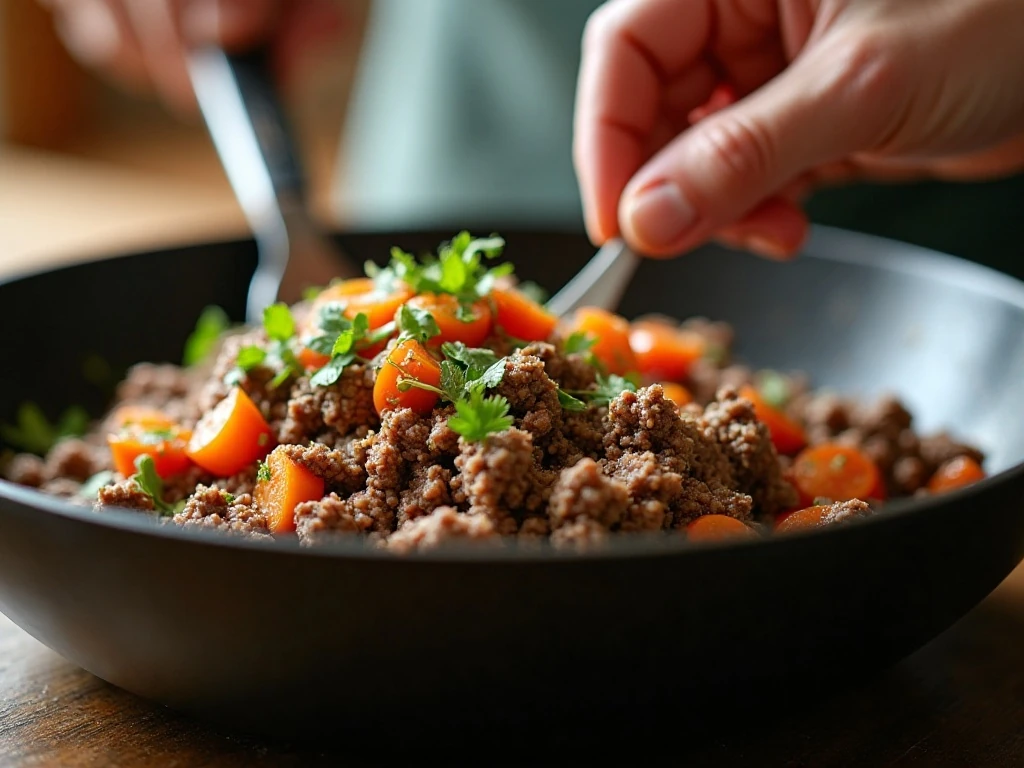 Browning beef and vegetables for slow cooker Bolognese sauce