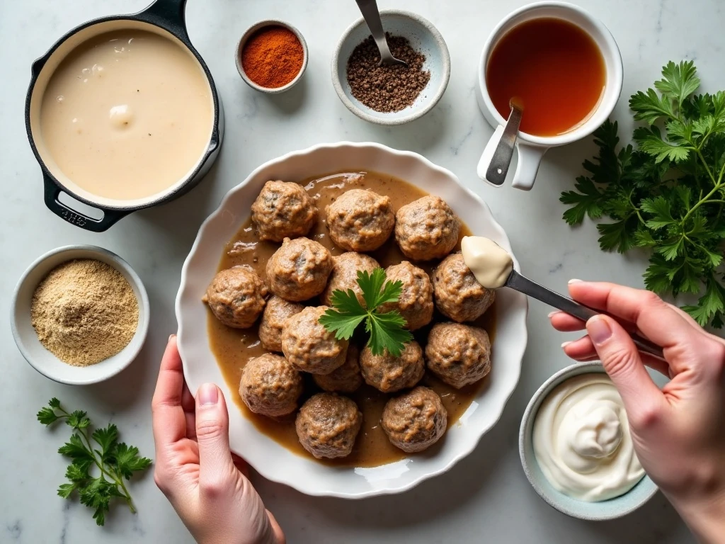 Ingredients for easy slow cooker Swedish meatballs