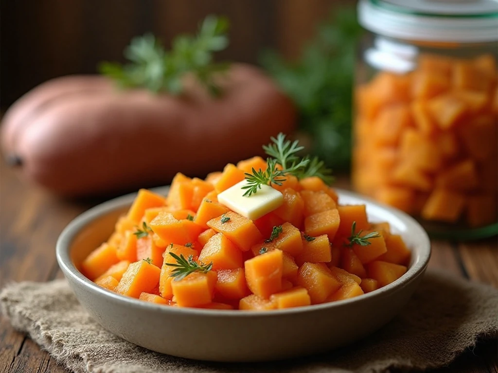 Stored and reheated slow cooker sweet potatoes