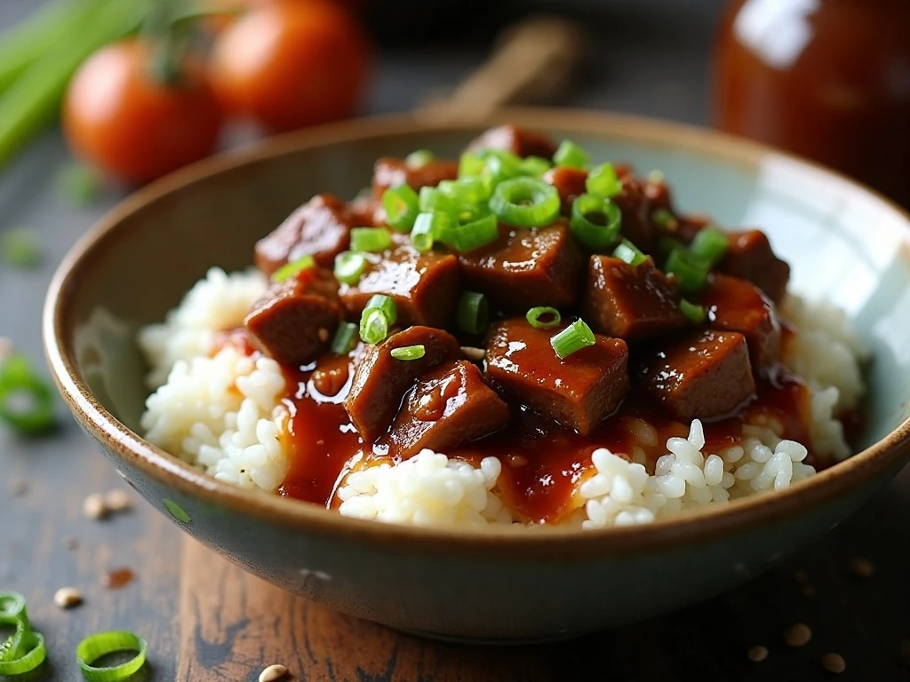 Tender slow cooker teriyaki beef served over white rice