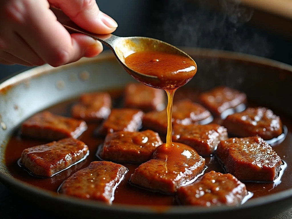 Cornstarch slurry thickening teriyaki beef sauce