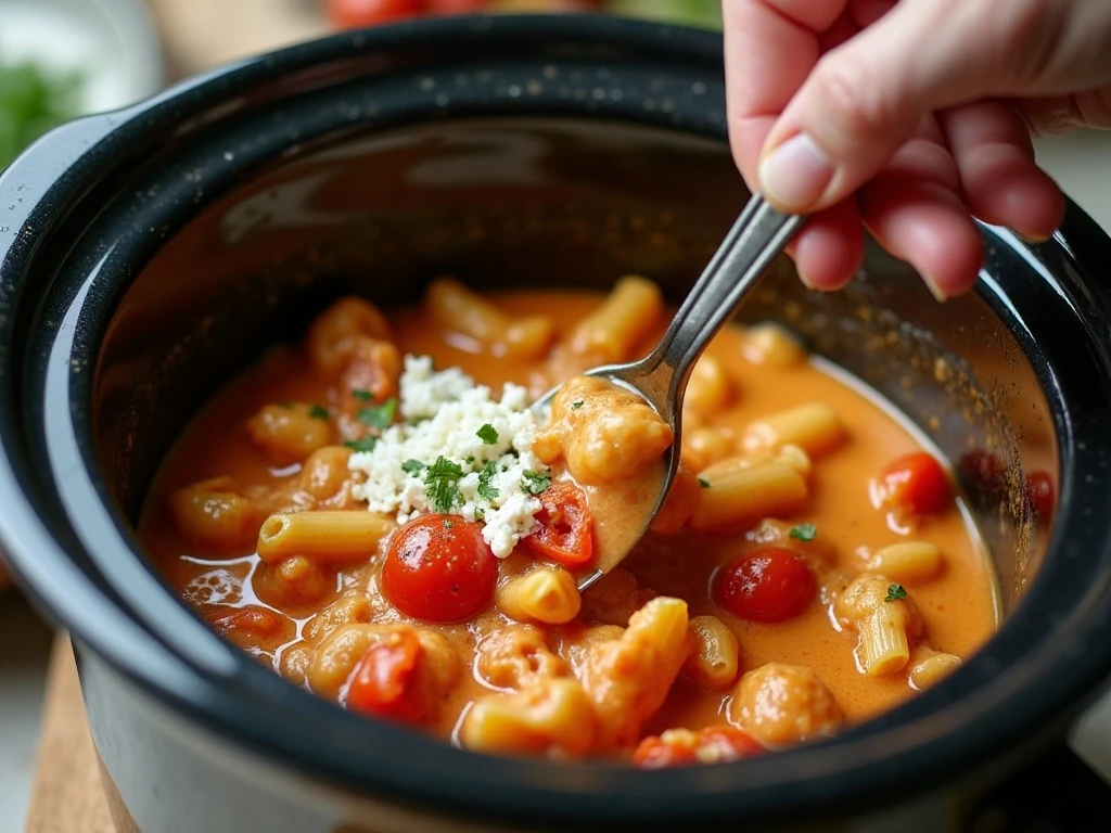 Creamy tomato feta sauce in the crockpot