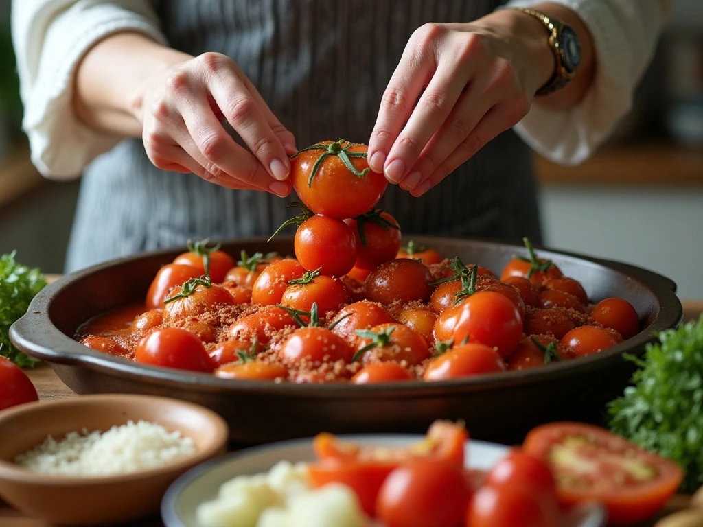Adding tomato sauce ingredients to a slow cooker