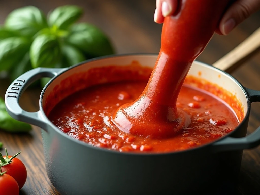 Blending homemade tomato sauce in a crockpot
