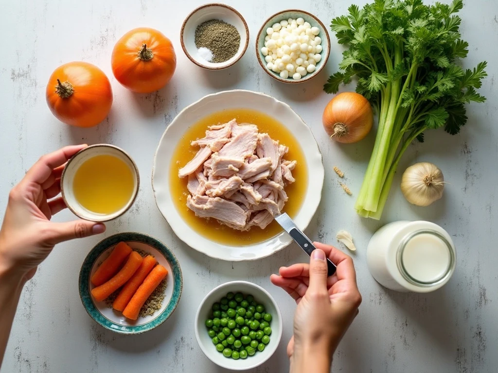 Ingredients for creamy slow cooker turkey and cream cheese soup