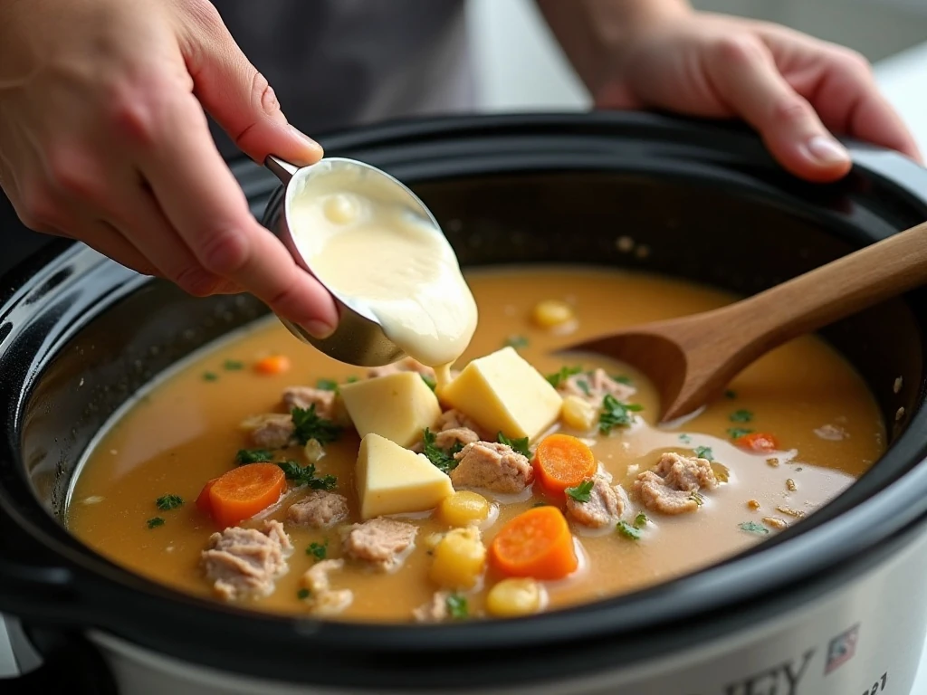 Adding cream cheese to slow cooker turkey soup