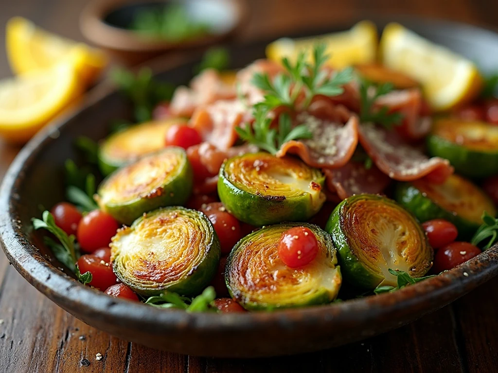 Crispy smashed Brussels sprouts with prosciutto, Parmesan, and lemon