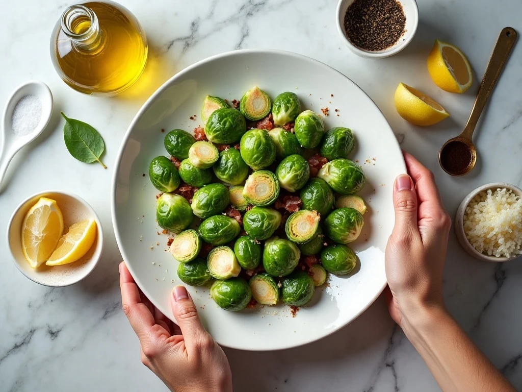 Ingredients for crispy smashed Brussels sprouts with prosciutto