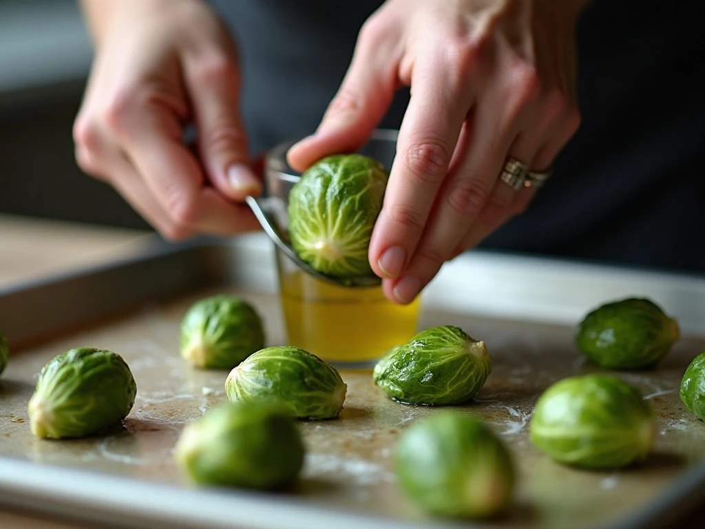 Pressing boiled Brussels sprouts flat before roasting